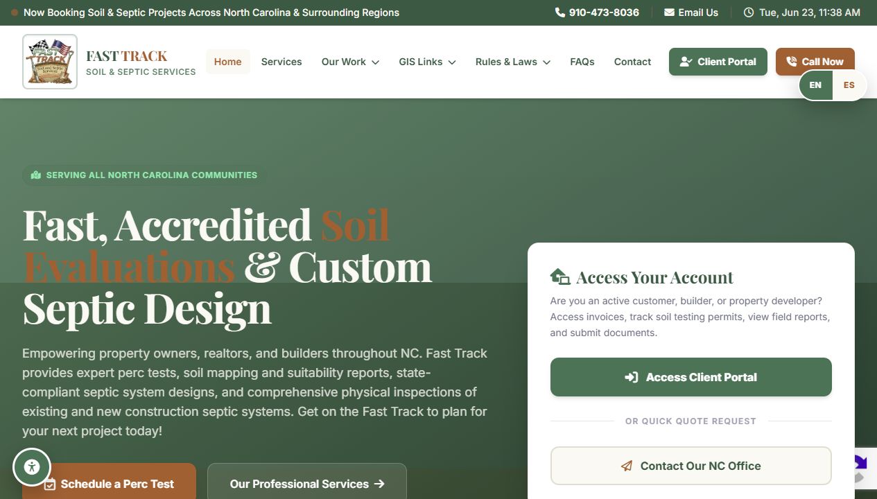 Fast Track Soil and Septic website preview